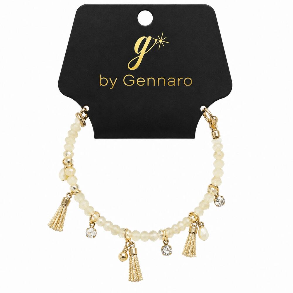 g by Gennaro NWT Ivory Beaded Charm Bracelet Gold Tone Tassel Adjustable